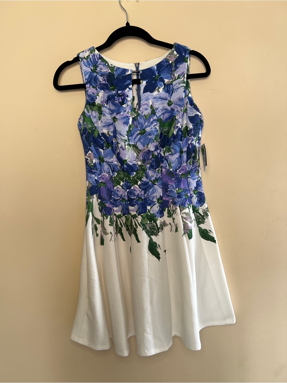 Danny & Nicole White Dress with Blue and Green Floral Print